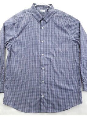 Monzini Shirt Mens 2XL Purple Gray Check Cotton Regular Fit Classic Button-Up